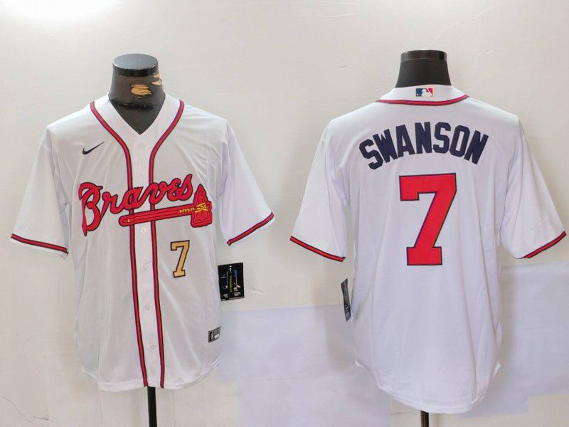 Men Atlanta Braves #7 Swanson White Game 2024 Nike MLB Jersey style 4